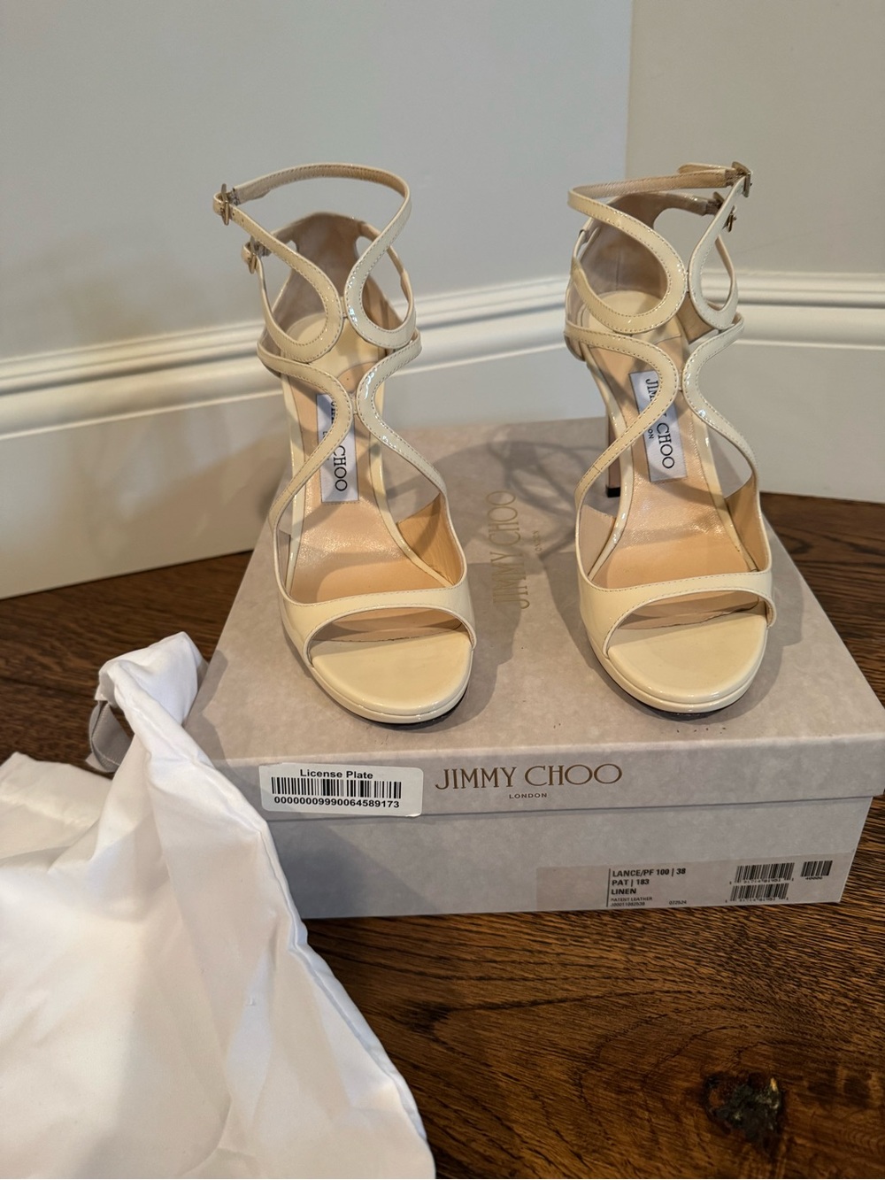 Jimmy Choo “Lancer” Nude Cream Leather Strappy High Heel Sandals